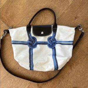Longchamp White and Blue Nautical Tote